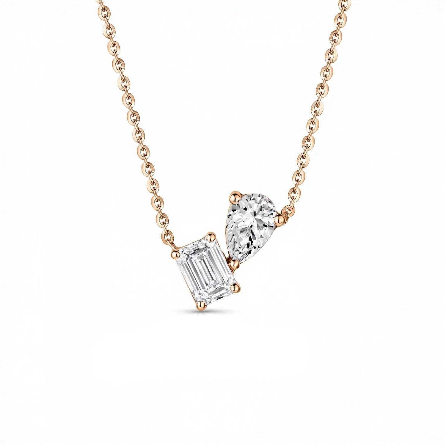 GrownńDiva Toi et Moi 2.00 Carat Pear and Emerald Lab Diamond Pendant | 18k Gold Vermeil
