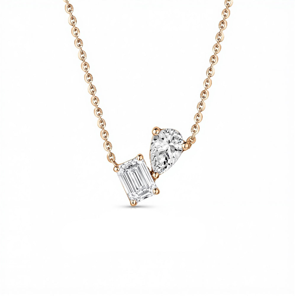 GrownńDiva Toi et Moi 2.00 Carat Pear and Emerald Lab Diamond Pendant | 18k Gold Vermeil
