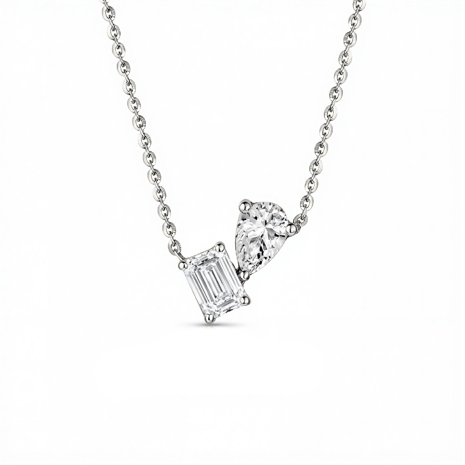 GrownńDiva Toi et Moi 2.00 Carat Pear and Emerald Lab Diamond Pendant | 18k Gold Vermeil
