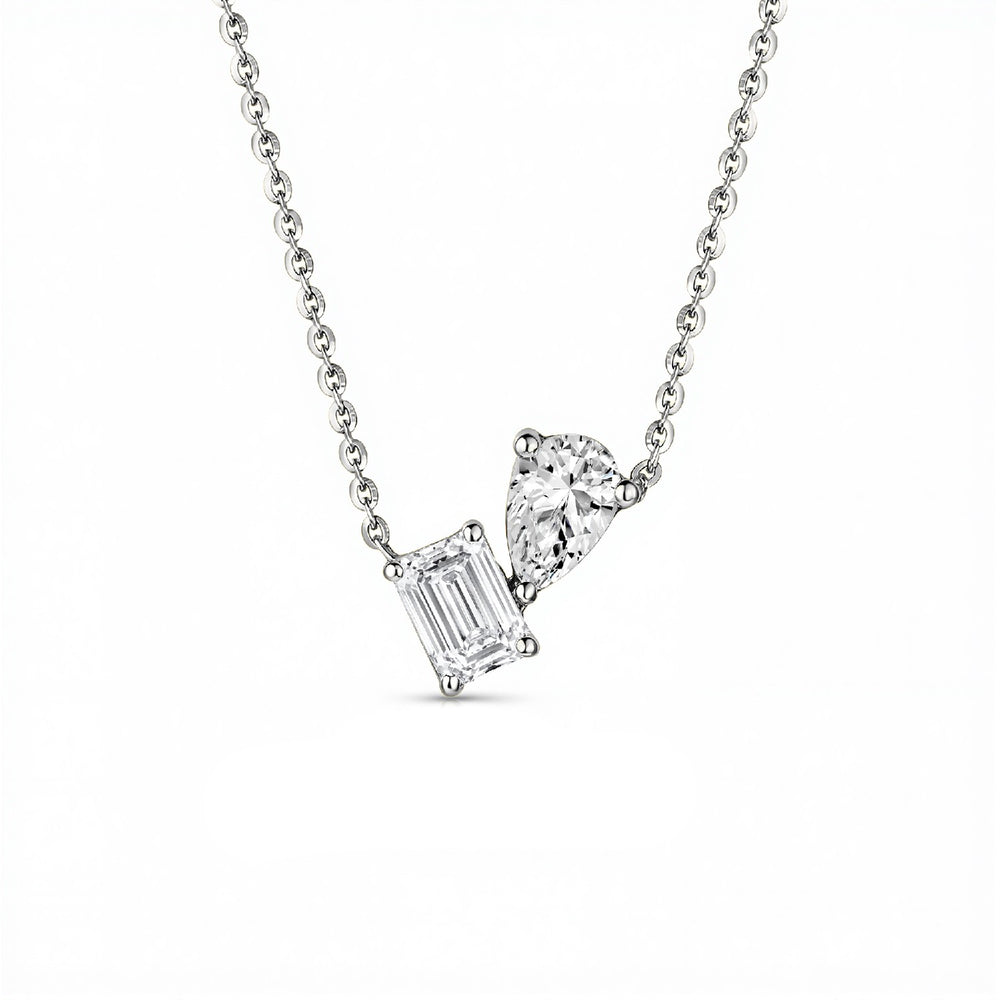 GrownńDiva Toi et Moi 2.00 Carat Pear and Emerald Lab Diamond Pendant | 18k Gold Vermeil