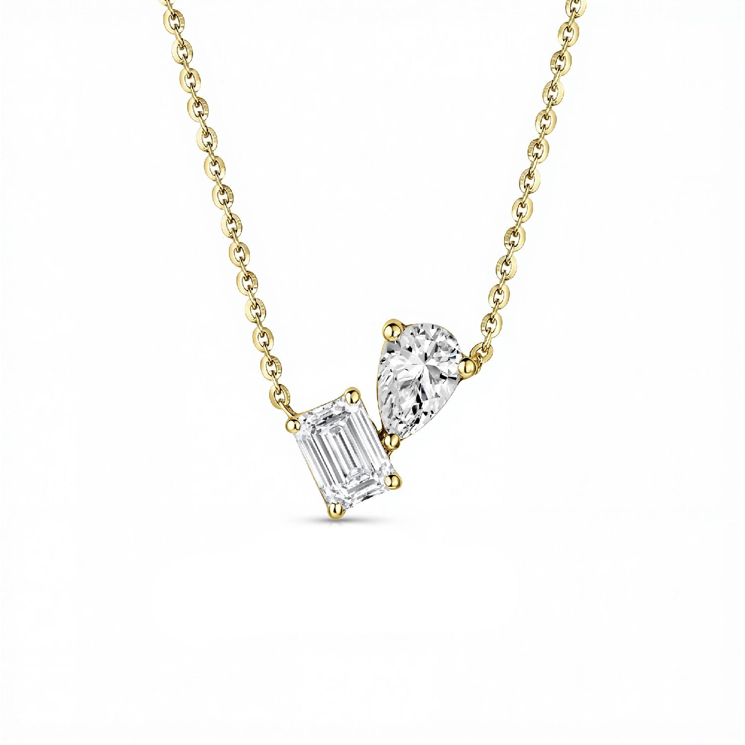 GrownńDiva Toi et Moi 2.00 Carat Pear and Emerald Lab Diamond Pendant | 18k Gold Vermeil