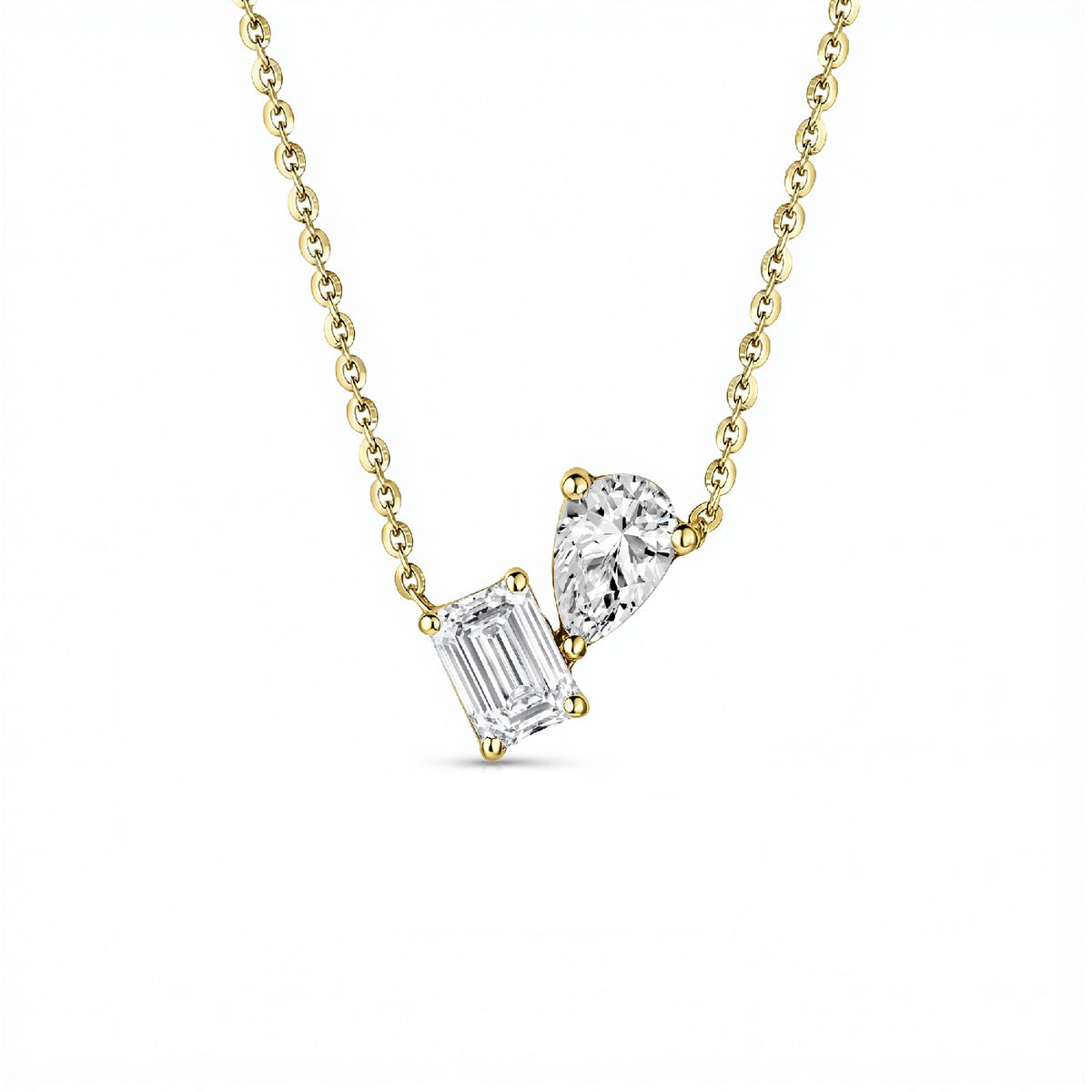 GrownnDiva Toi et Moi 2.00 Carat Pear and Emerald Lab Diamond Pendant | 18k Gold Vermeil