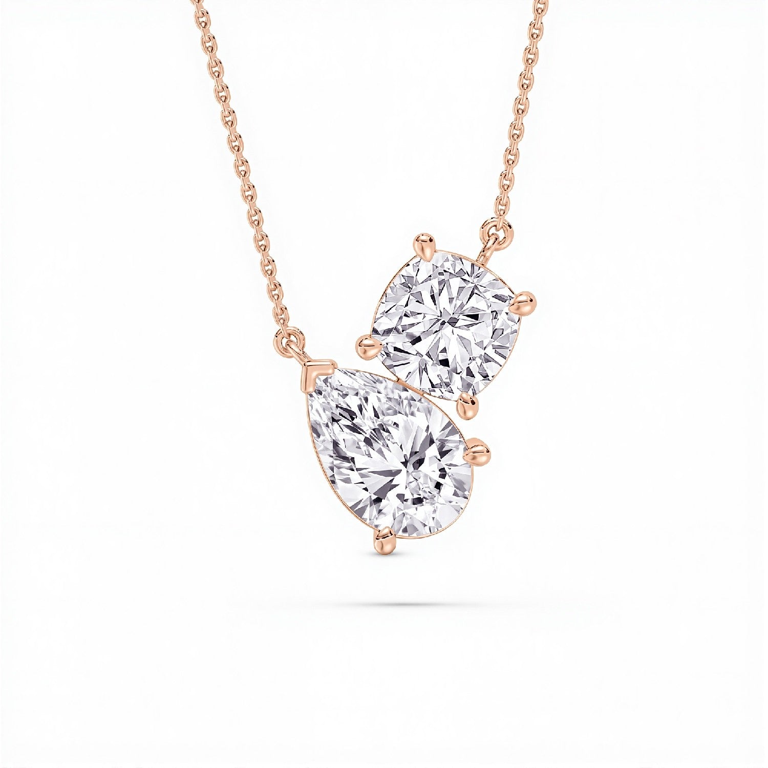 2.00 CTW Cushion & Pear Lab Diamond "Toi et Moi" Pendant in 18kt Gold Vermeil