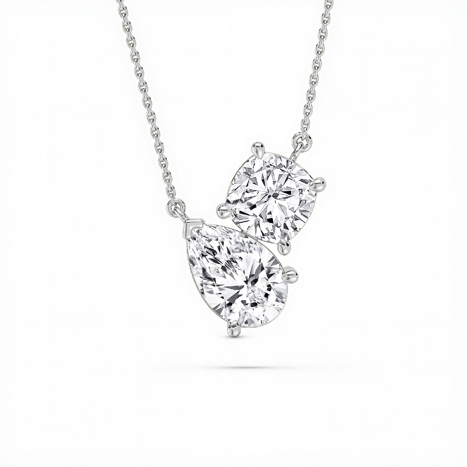 2.00 CTW Cushion & Pear Lab Diamond "Toi et Moi" Pendant in 18kt Gold Vermeil