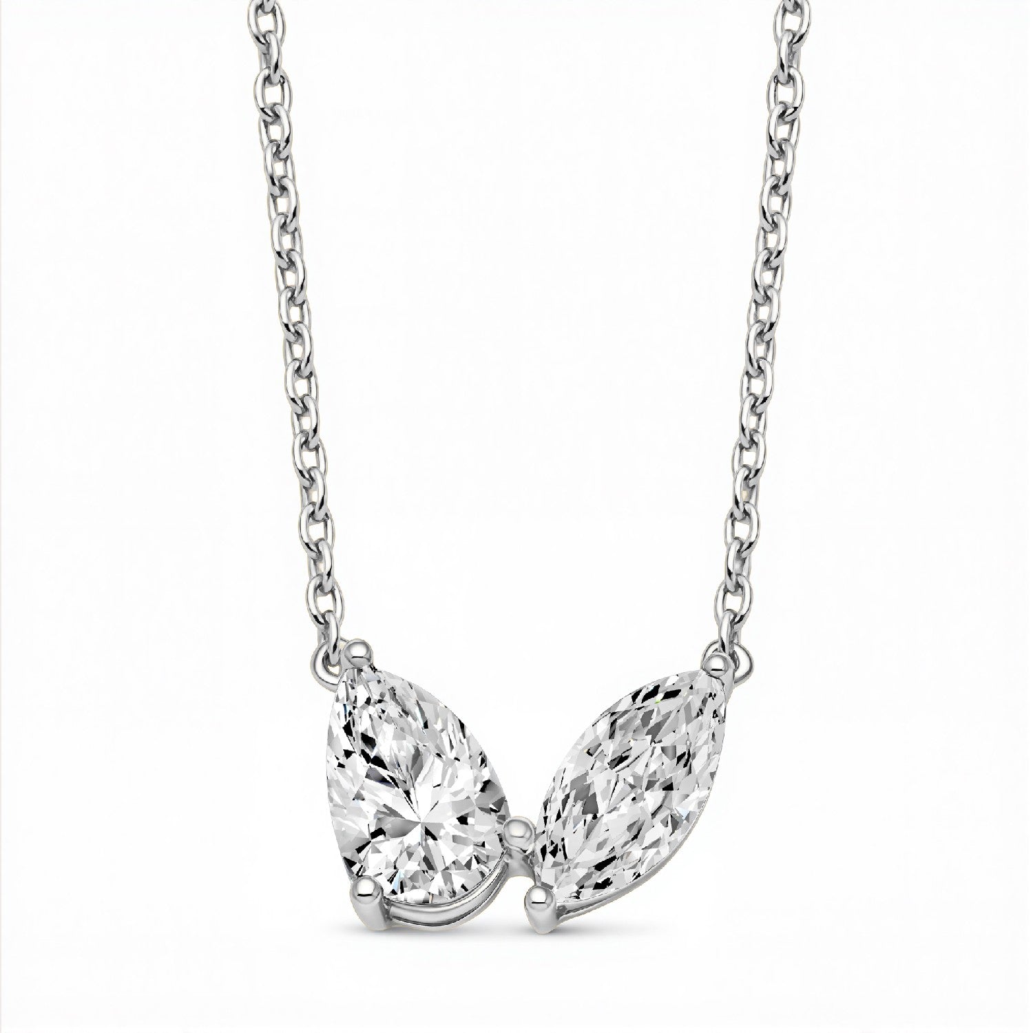 2.00 CTW Toi et Moi Pear & Marquise Lab Diamond Duo Pendant in 18kt Gold Vermeil