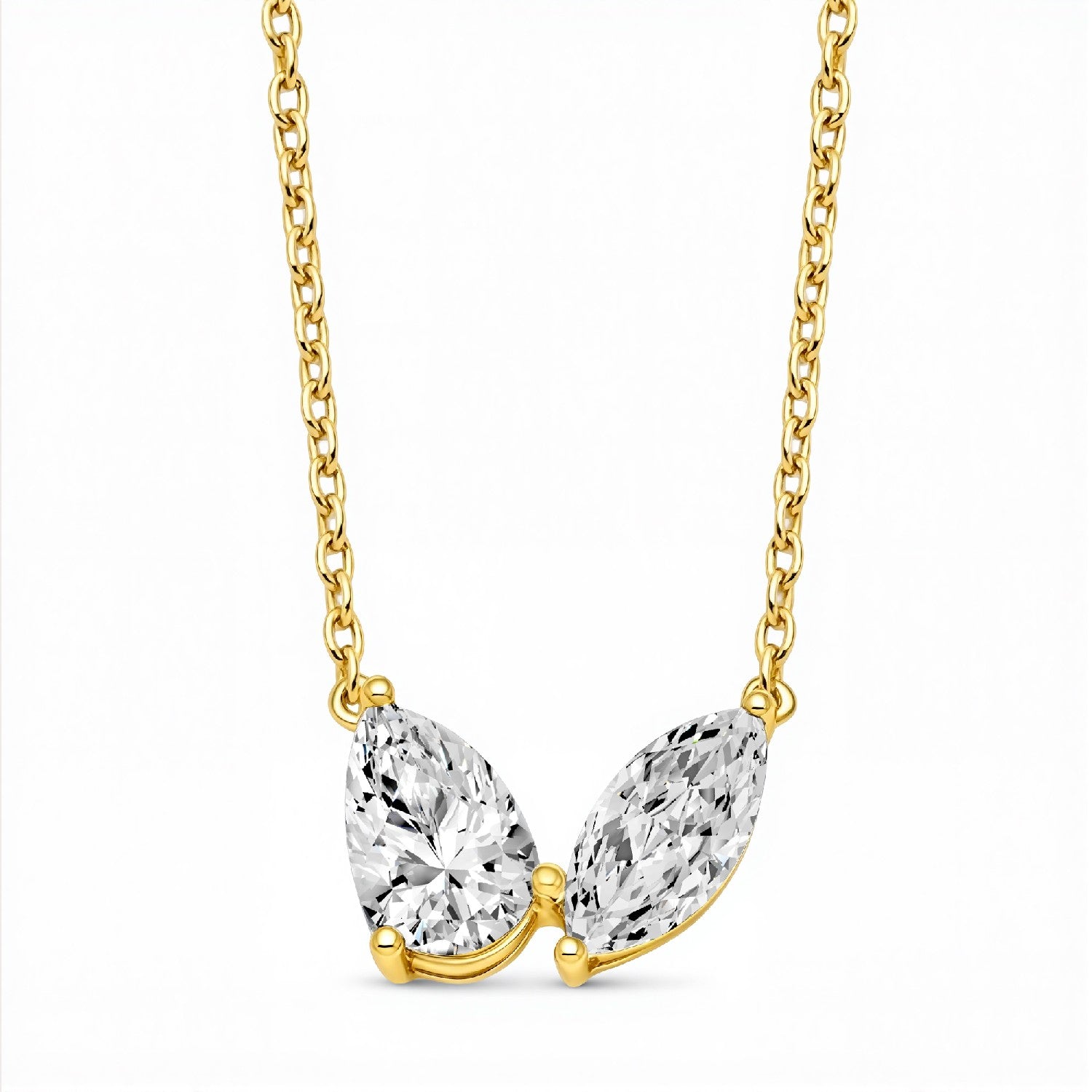 2.00 CTW Toi et Moi Pear & Marquise Lab Diamond Duo Pendant in 18kt Gold Vermeil