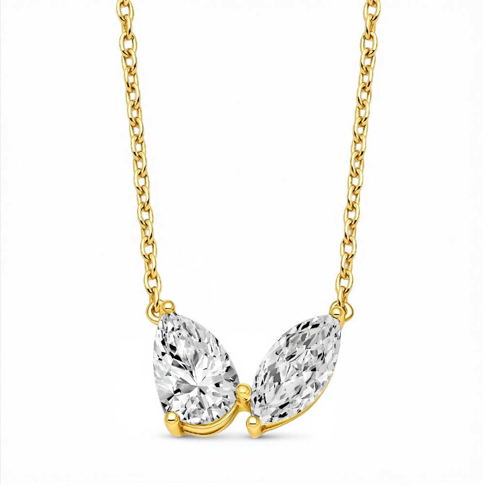 2.00 CTW Toi et Moi Pear & Marquise Lab Diamond Duo Pendant in 18kt Gold Vermeil