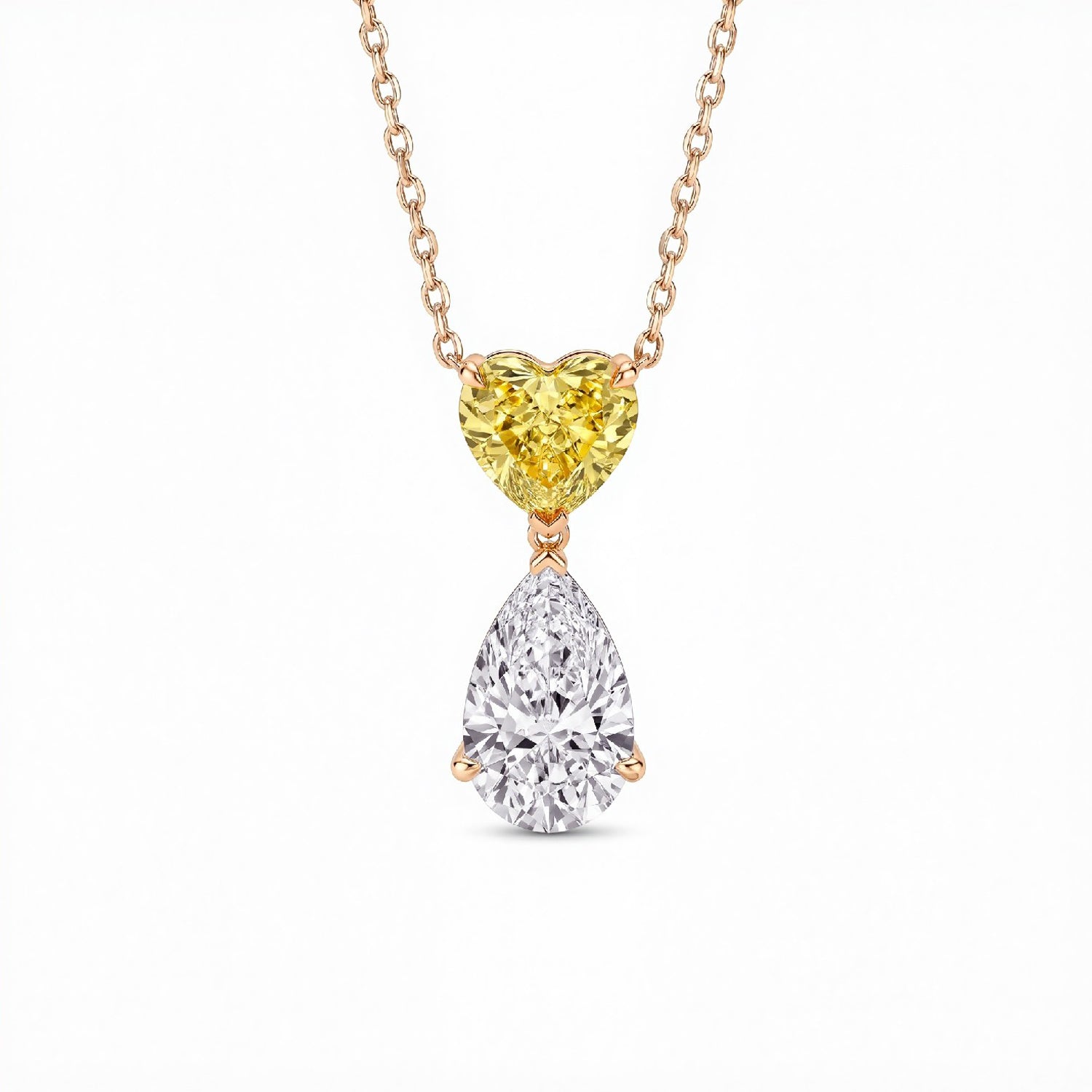 2.50 CTW Toi et Moi Fancy Yellow Heart & Pear Lab Diamond Drop Pendant | 18kt Gold Vermeil