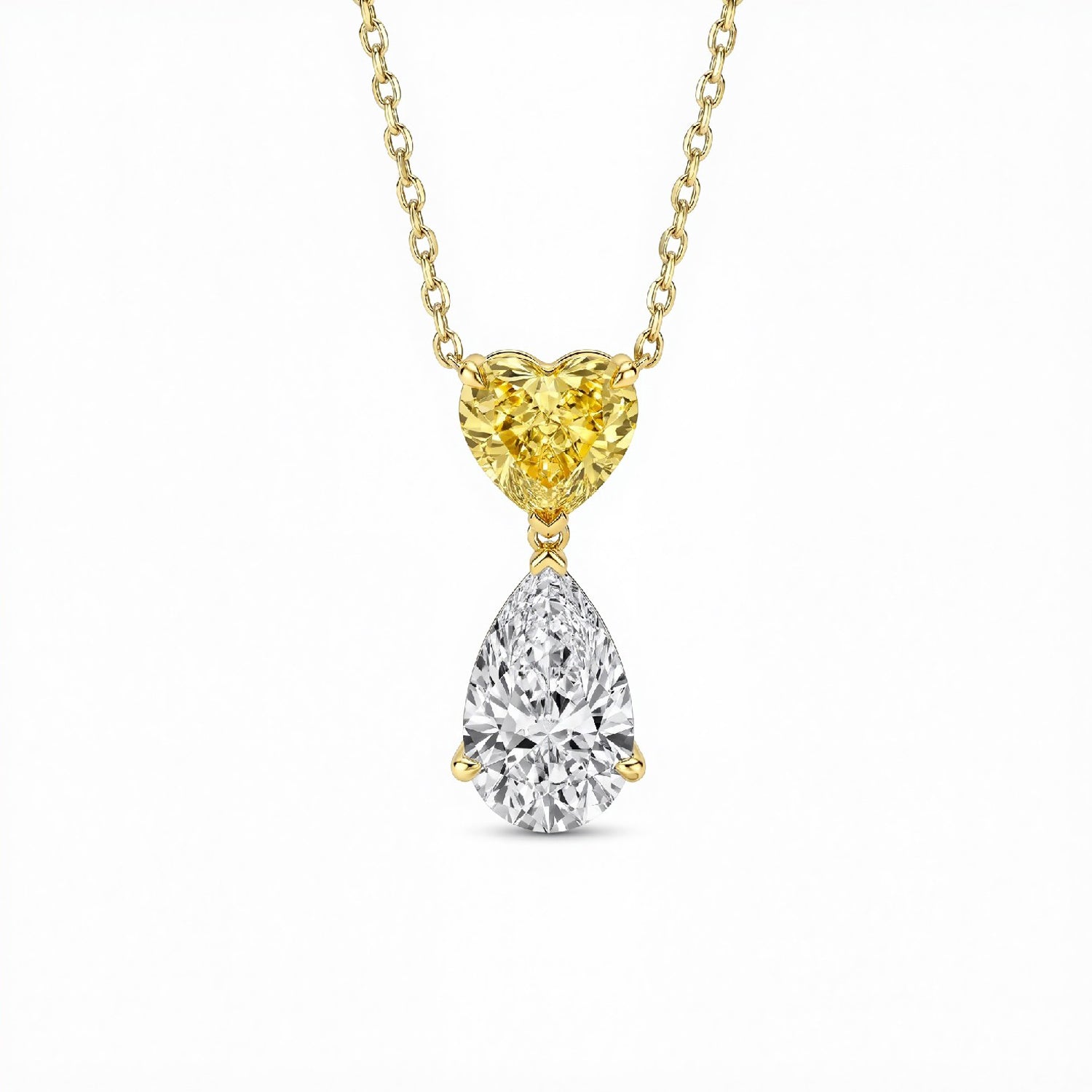 2.50 CTW Toi et Moi Fancy Yellow Heart & Pear Lab Diamond Drop Pendant | 18kt Gold Vermeil