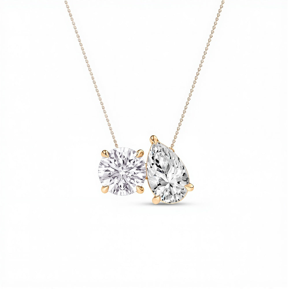 2.00 CTW Round and Pear shape Toi et Moi Lab Diamond Solitaire Pendant | 18kt Gold Vermeil | GrownńDiva