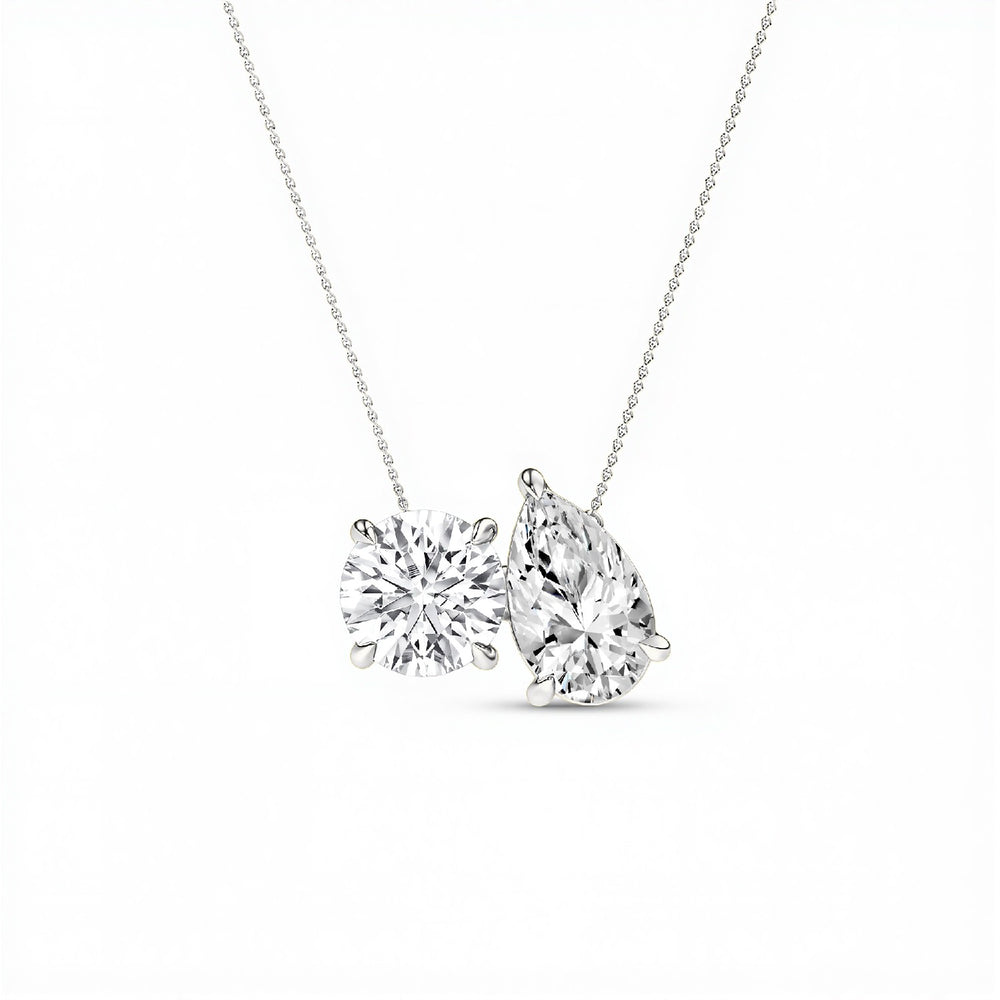 2.00 CTW Round and Pear shape Toi et Moi Lab Diamond Solitaire Pendant | 18kt Gold Vermeil | GrownńDiva