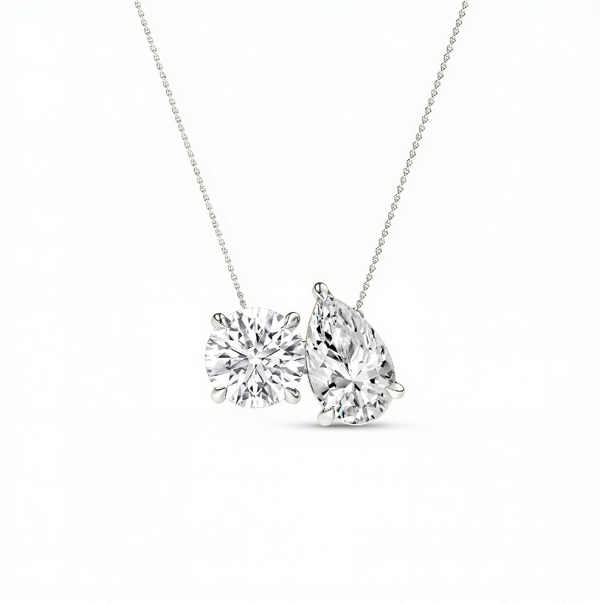 2.00 CTW Round and Pear shape Toi et Moi Lab Diamond Solitaire Pendant | 18kt Gold Vermeil | GrownnDiva
