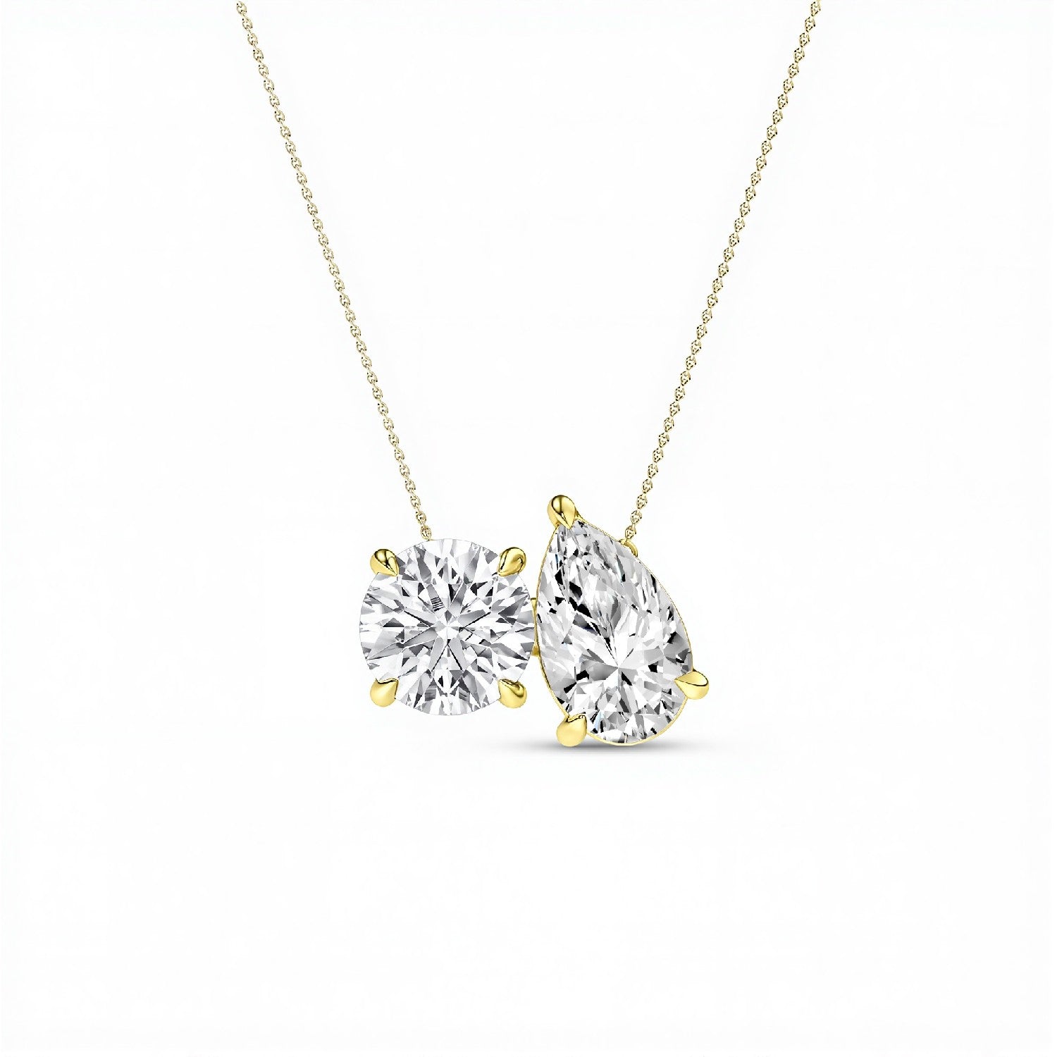 2.00 CTW Round and Pear shape Toi et Moi Lab Diamond Solitaire Pendant | 18kt Gold Vermeil | GrownńDiva