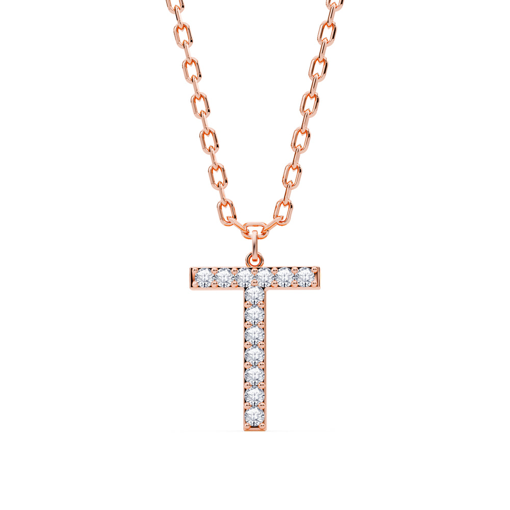 Lab-Grown Diamond Initial "T" Pendant in 18kt Gold Vermeil | GrownńDiva