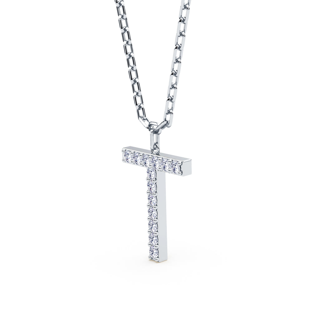 Lab-Grown Diamond Initial "T" Pendant in 18kt Gold Vermeil | GrownńDiva