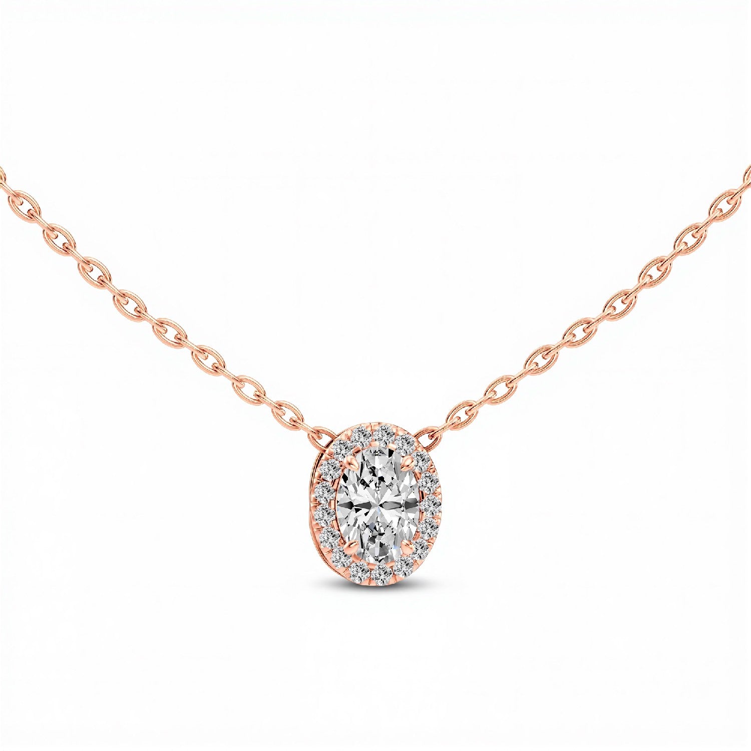 0.60 CTW Oval Cut Lab-Grown Diamond Halo Pendant in 925 Sterling Silver with 18kt Gold Vermeil.GrownńDiva