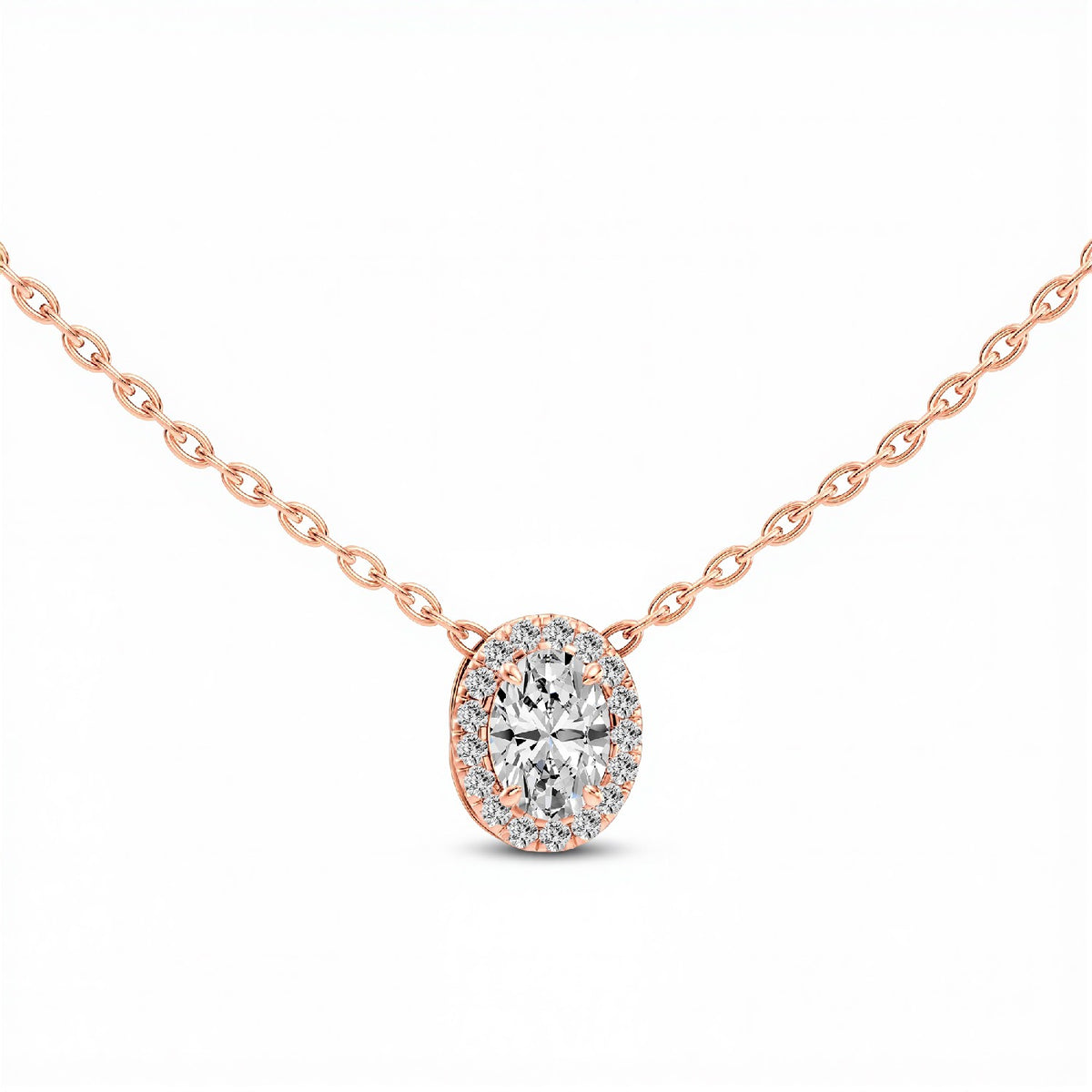0.60 CTW Oval Cut Lab-Grown Diamond Halo Pendant in 925 Sterling Silver with 18kt Gold Vermeil.GrownnDiva