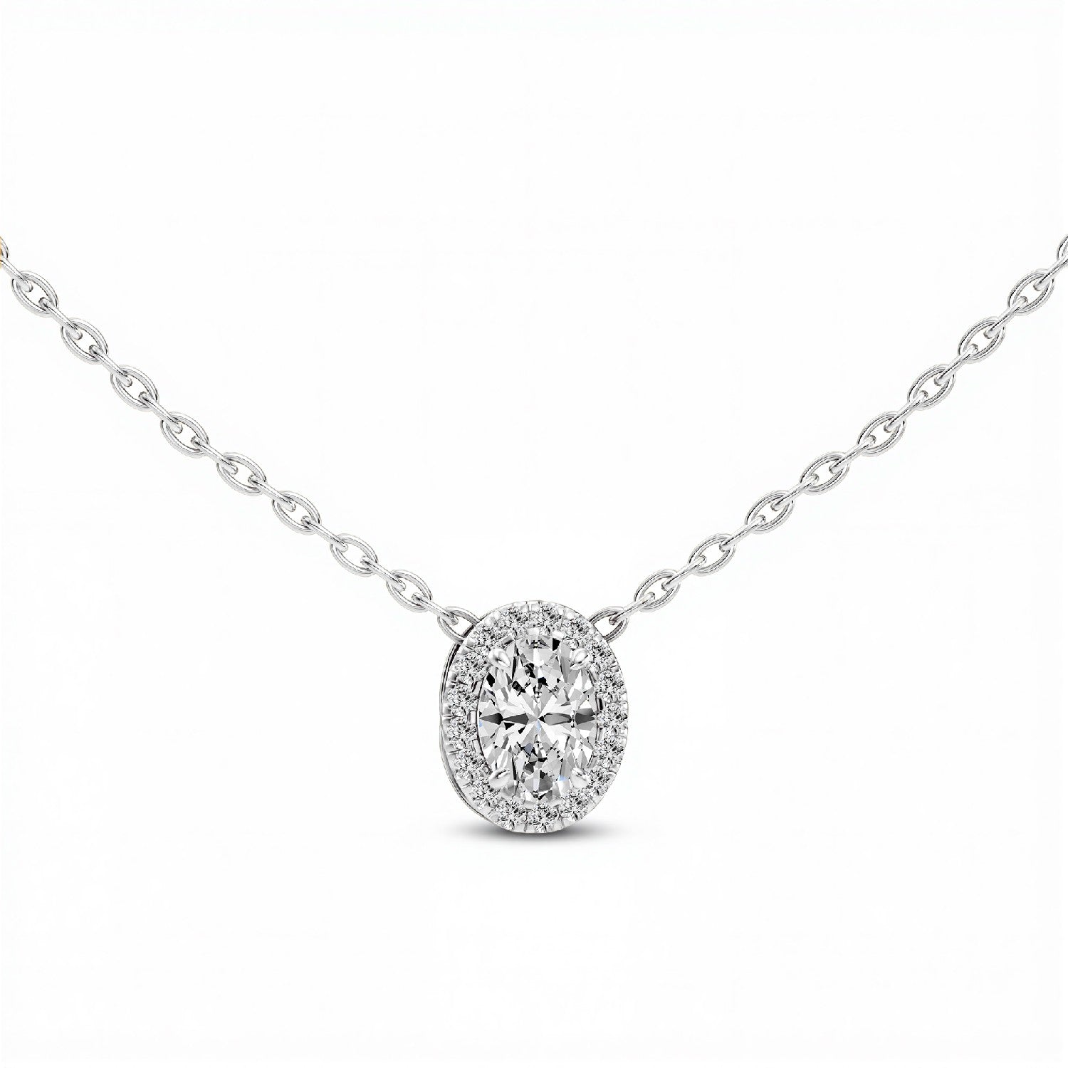0.60 CTW Oval Cut Lab-Grown Diamond Halo Pendant in 925 Sterling Silver with 18kt Gold Vermeil.GrownńDiva
