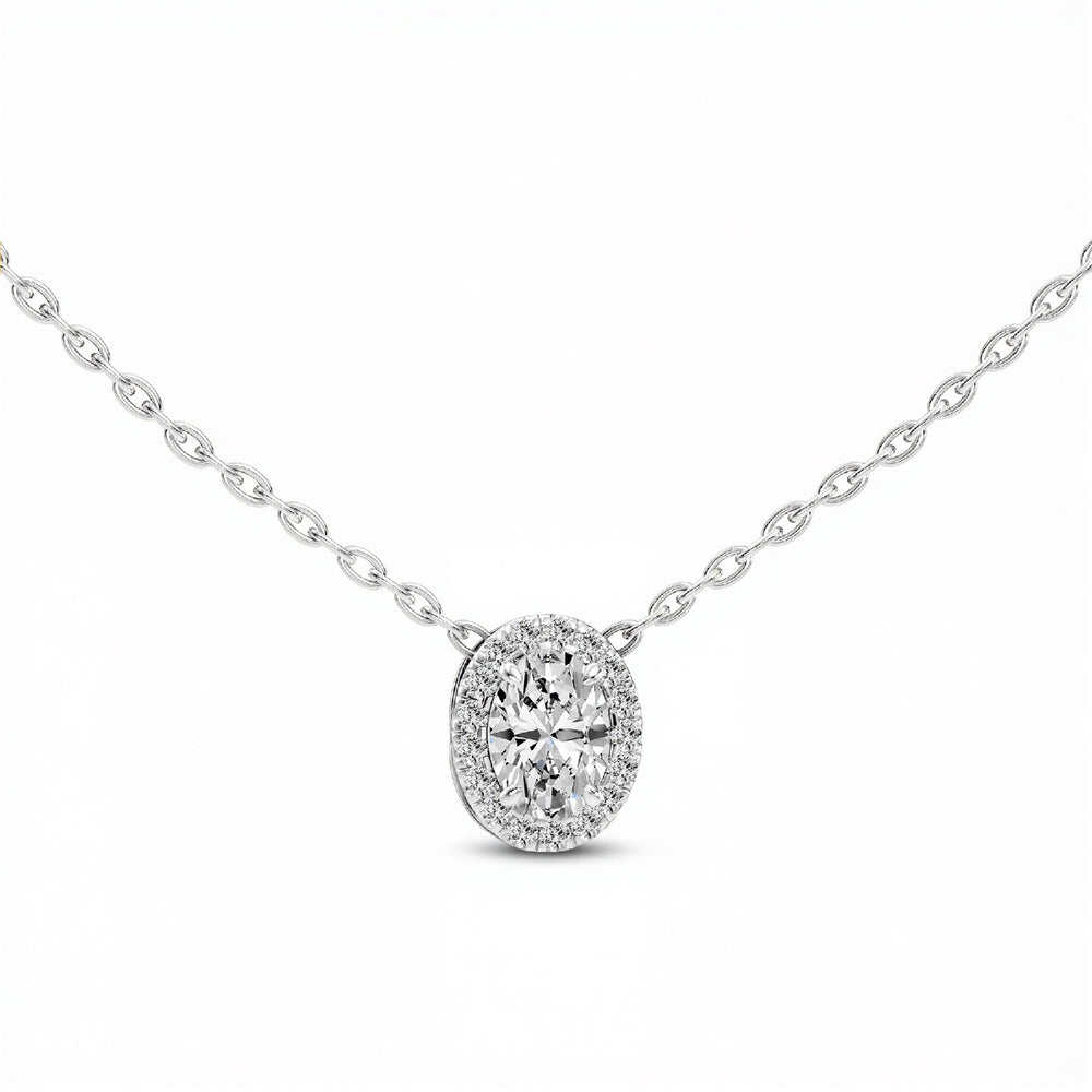 0.60 CTW Oval Cut Lab-Grown Diamond Halo Pendant in 925 Sterling Silver with 18kt Gold Vermeil.GrownńDiva