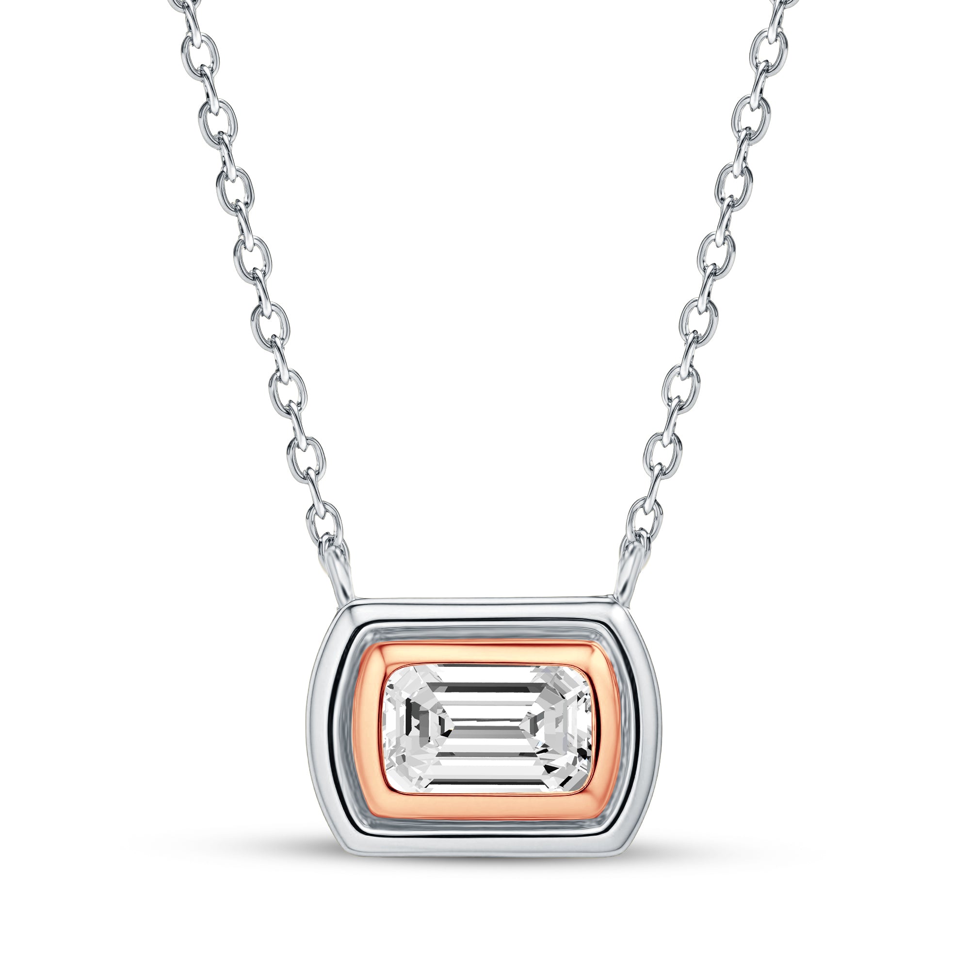 0.40 Carat Emerald Cut Lab-Grown Diamond East-West Bezel Pendant Necklace in 18kt Gold Vermeil over 925 Sterling Silver | GrownńDiva.