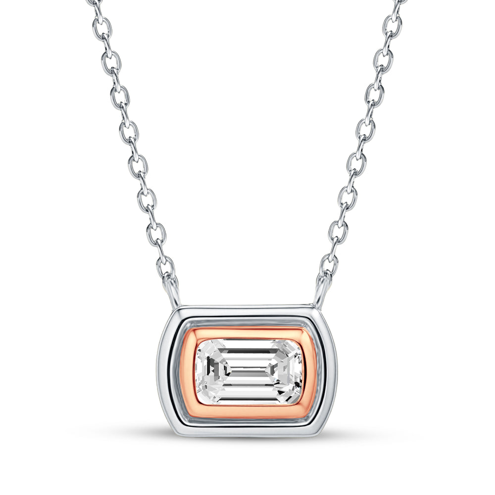 0.40 Carat Emerald Cut Lab-Grown Diamond East-West Bezel Pendant Necklace in 18kt Gold Vermeil over 925 Sterling Silver | GrownńDiva.
