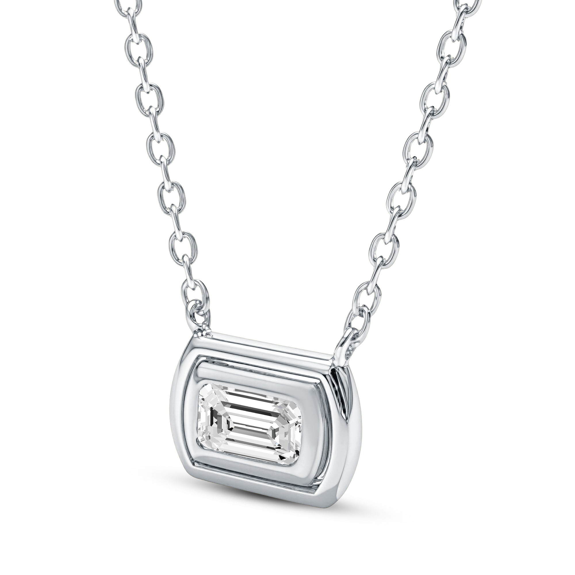 0.40 Carat Emerald Cut Lab-Grown Diamond East-West Bezel Pendant Necklace in 18kt Gold Vermeil over 925 Sterling Silver | GrownńDiva.