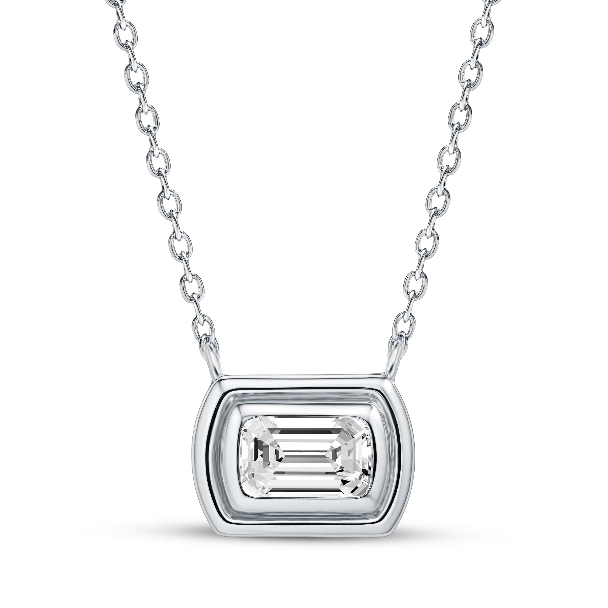 0.40 Carat Emerald Cut Lab-Grown Diamond East-West Bezel Pendant Necklace in 18kt Gold Vermeil over 925 Sterling Silver | GrownńDiva.