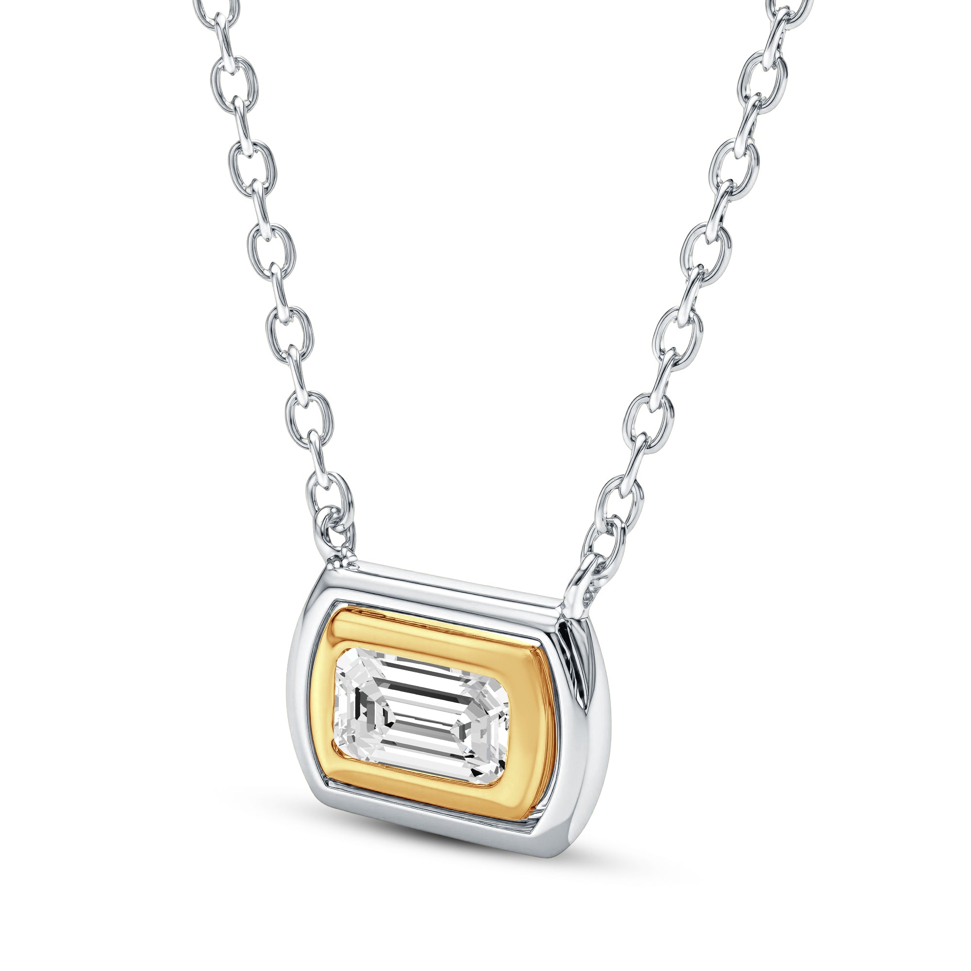 0.40 Carat Emerald Cut Lab-Grown Diamond East-West Bezel Pendant Necklace in 18kt Gold Vermeil over 925 Sterling Silver | GrownńDiva.