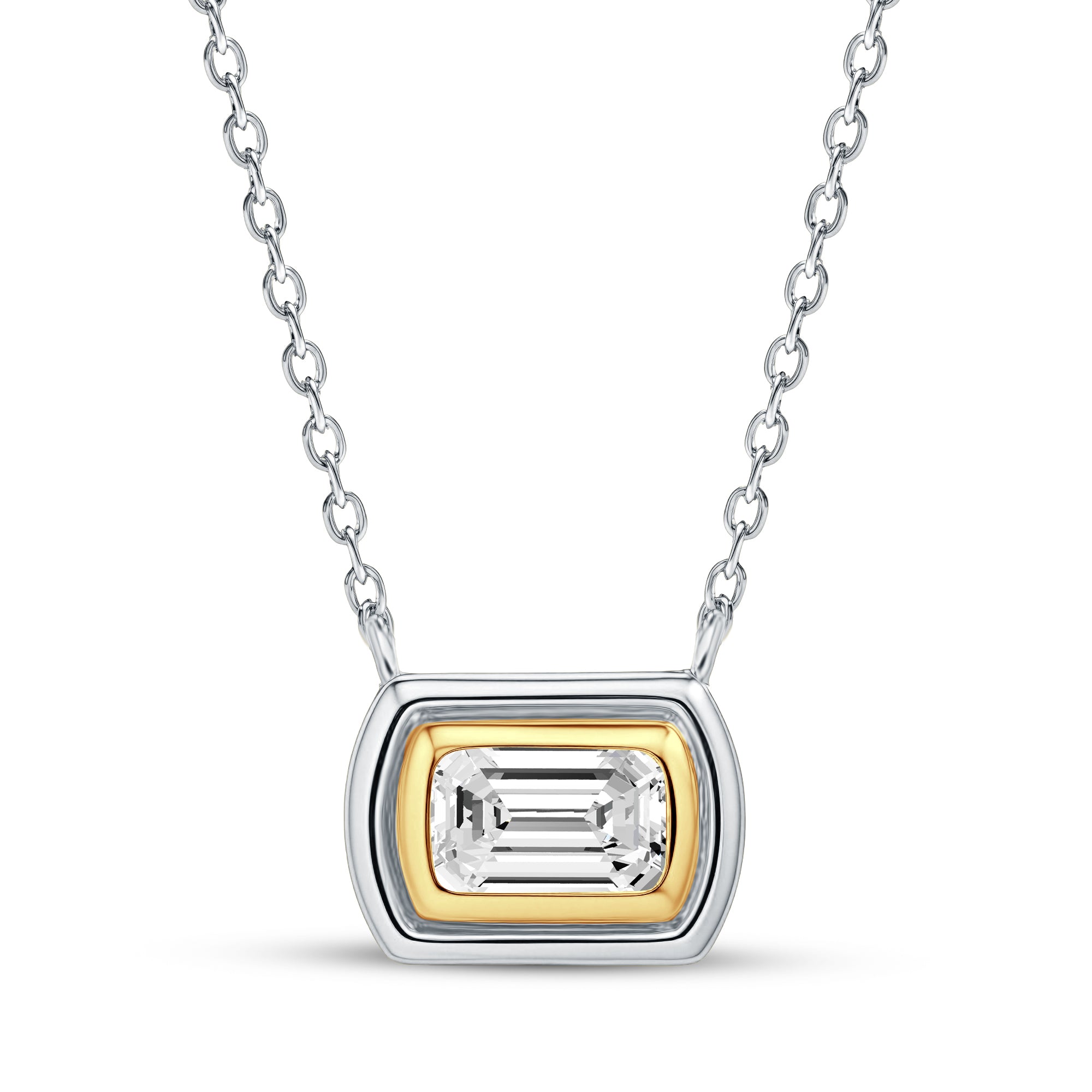 0.40 Carat Emerald Cut Lab-Grown Diamond East-West Bezel Pendant Necklace in 18kt Gold Vermeil over 925 Sterling Silver | GrownńDiva.