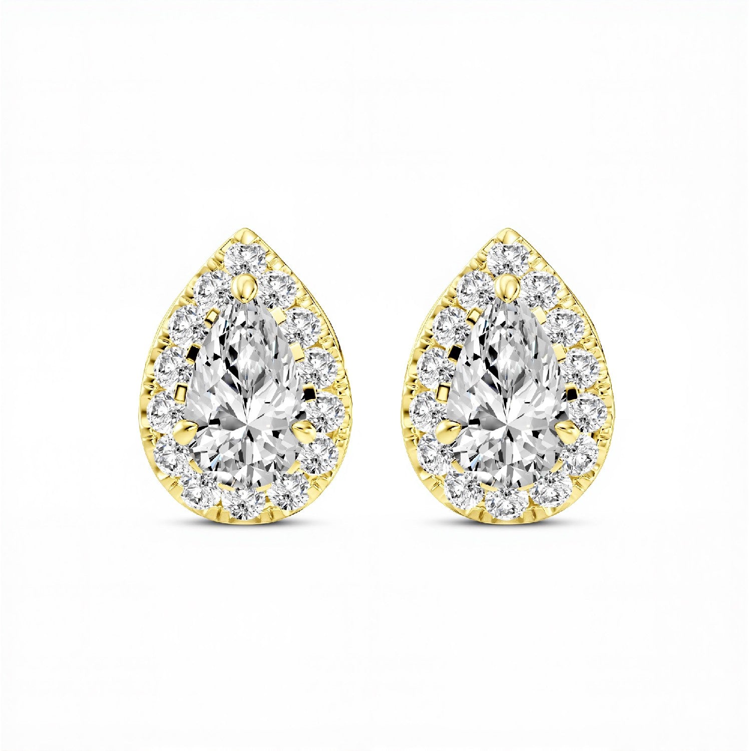 0.64 CTW Pear Cut Lab-Grown Diamond Halo Stud Earrings in 925 Sterling Silver with 18kt Gold Vermeil.GrownńDiva.