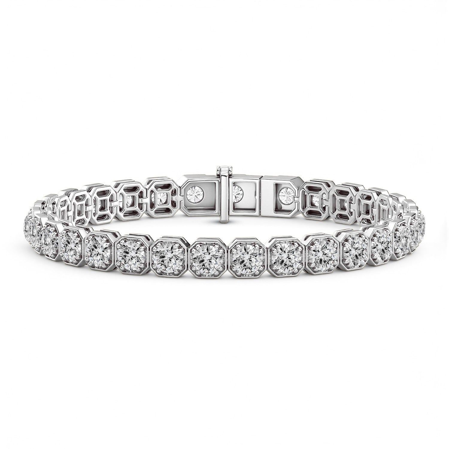 12.00 CTW Round Lab Diamond Octagon Tennis Bracelet | 18kt Gold Vermeil | GrownńDiva