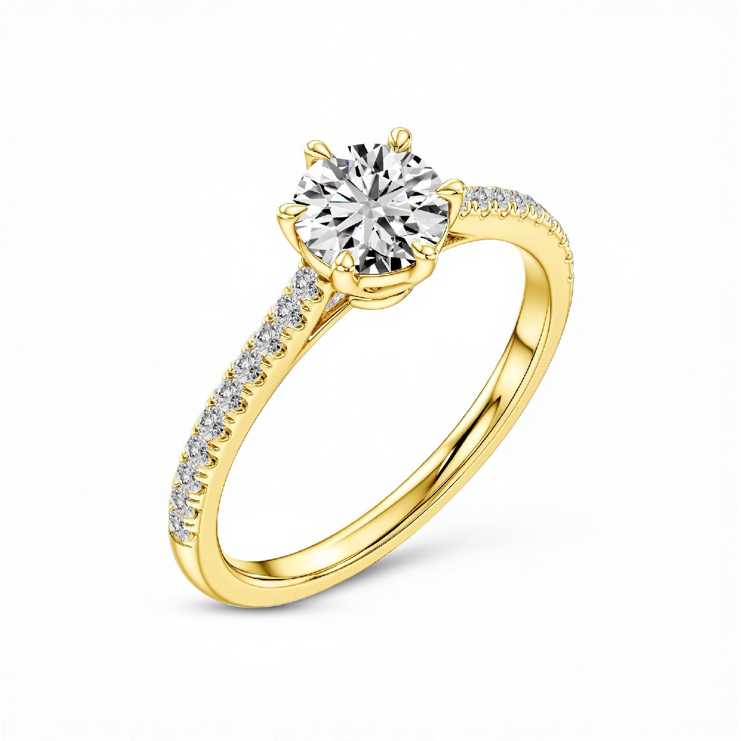 GrownńDiva 1.20 CTW Round Brilliant Lab Diamond Six-Prong Solitaire Pave Ring in 18K Gold Vermeil 925 Silver