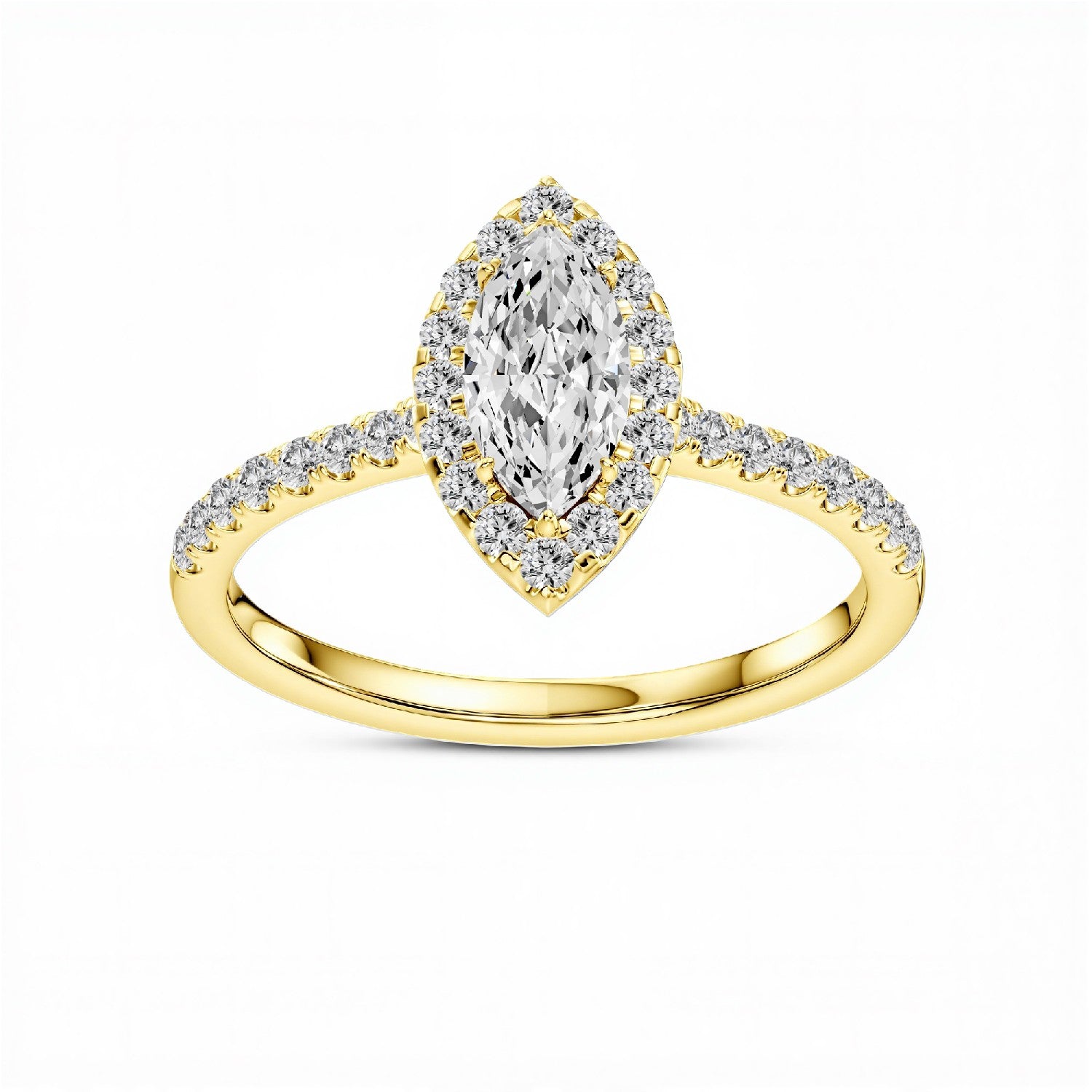 1.10 CTW Marquise Cut Lab-Grown Diamond Halo Solitaire Ring in 925 Sterling Silver with 18kt Gold Vermeil by GrownńDiva