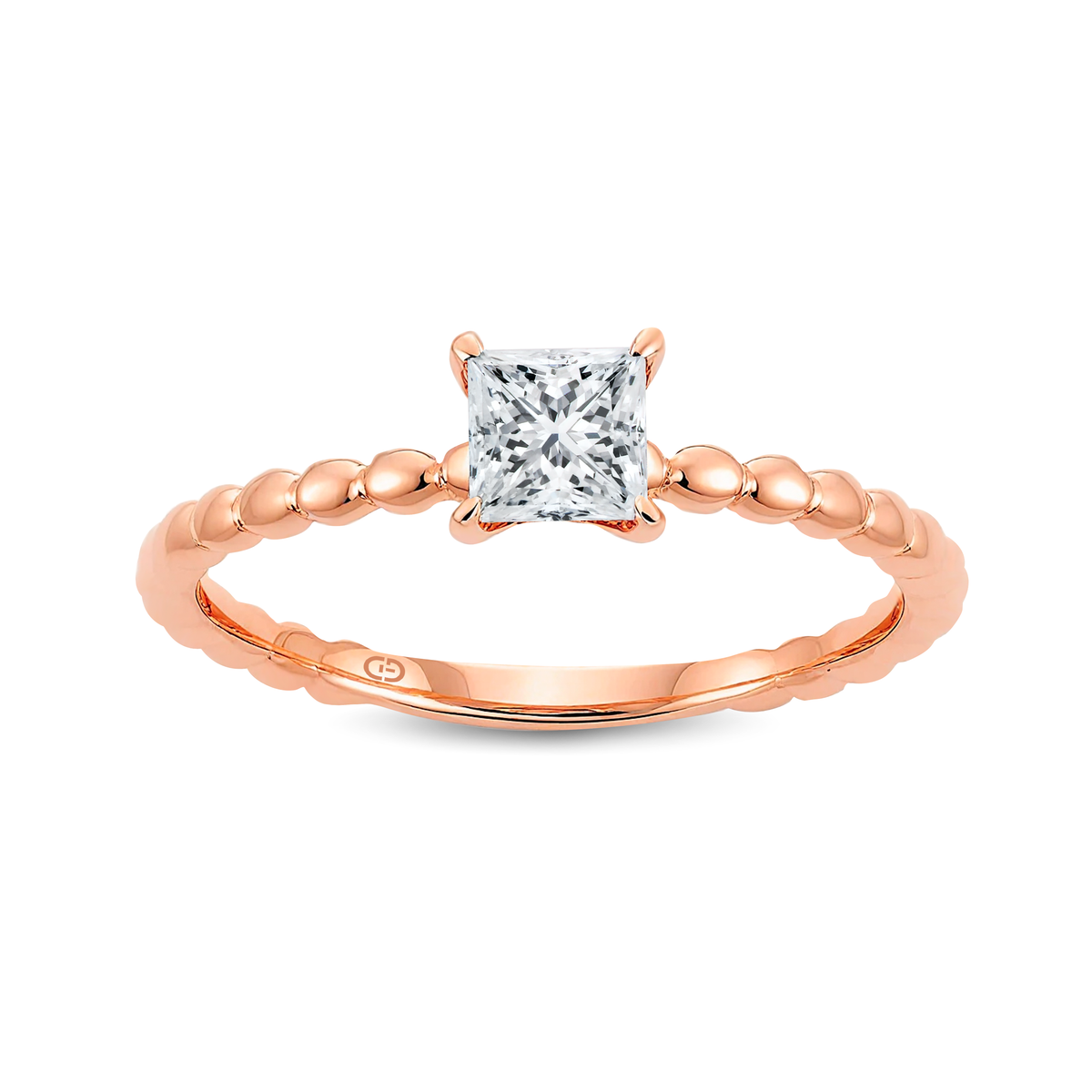 Graceful Princess Lab-Grown Diamond Ring Adorned with a Striking Gold Beaded Band – 0.40ct