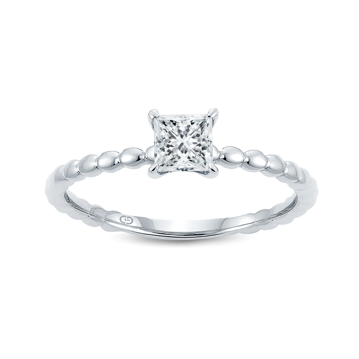 Graceful Princess Lab-Grown Diamond Ring Adorned with a Striking Gold Beaded Band – 0.40ct