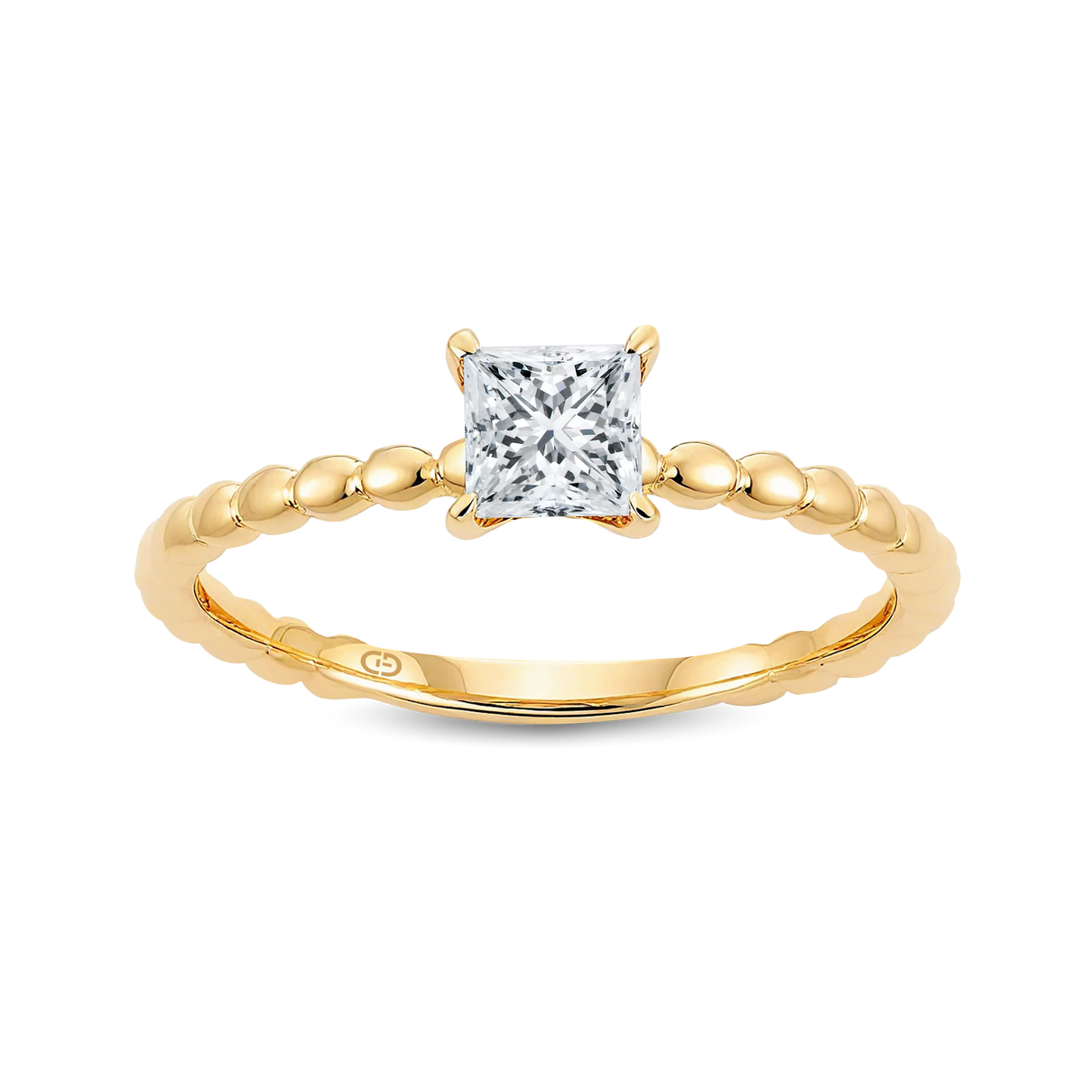 Graceful Princess Lab-Grown Diamond Ring Adorned with a Striking Gold Beaded Band – 0.40ct