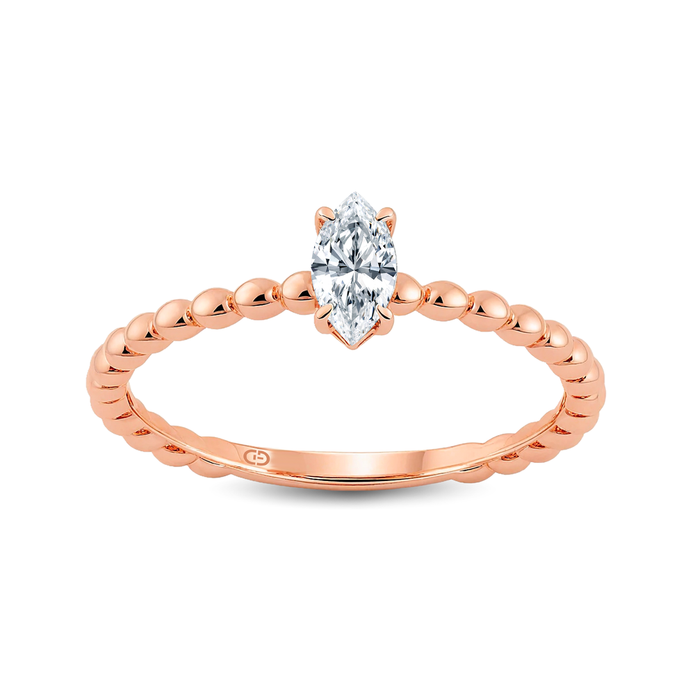 Timeless Marquise Lab-Grown Diamond Ring with an Artfully Designed Gold Beaded Band – 0.30ct