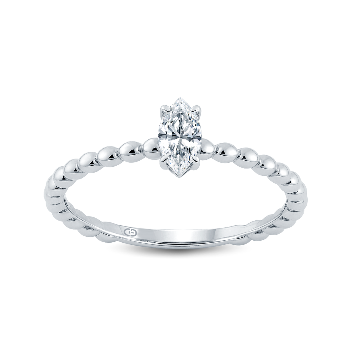 Timeless Marquise Lab-Grown Diamond Ring with an Artfully Designed Gold Beaded Band – 0.30ct