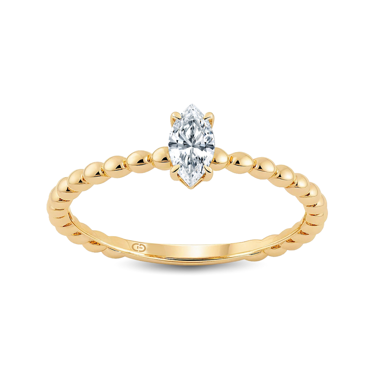 Timeless Marquise Lab-Grown Diamond Ring with an Artfully Designed Gold Beaded Band – 0.30ct