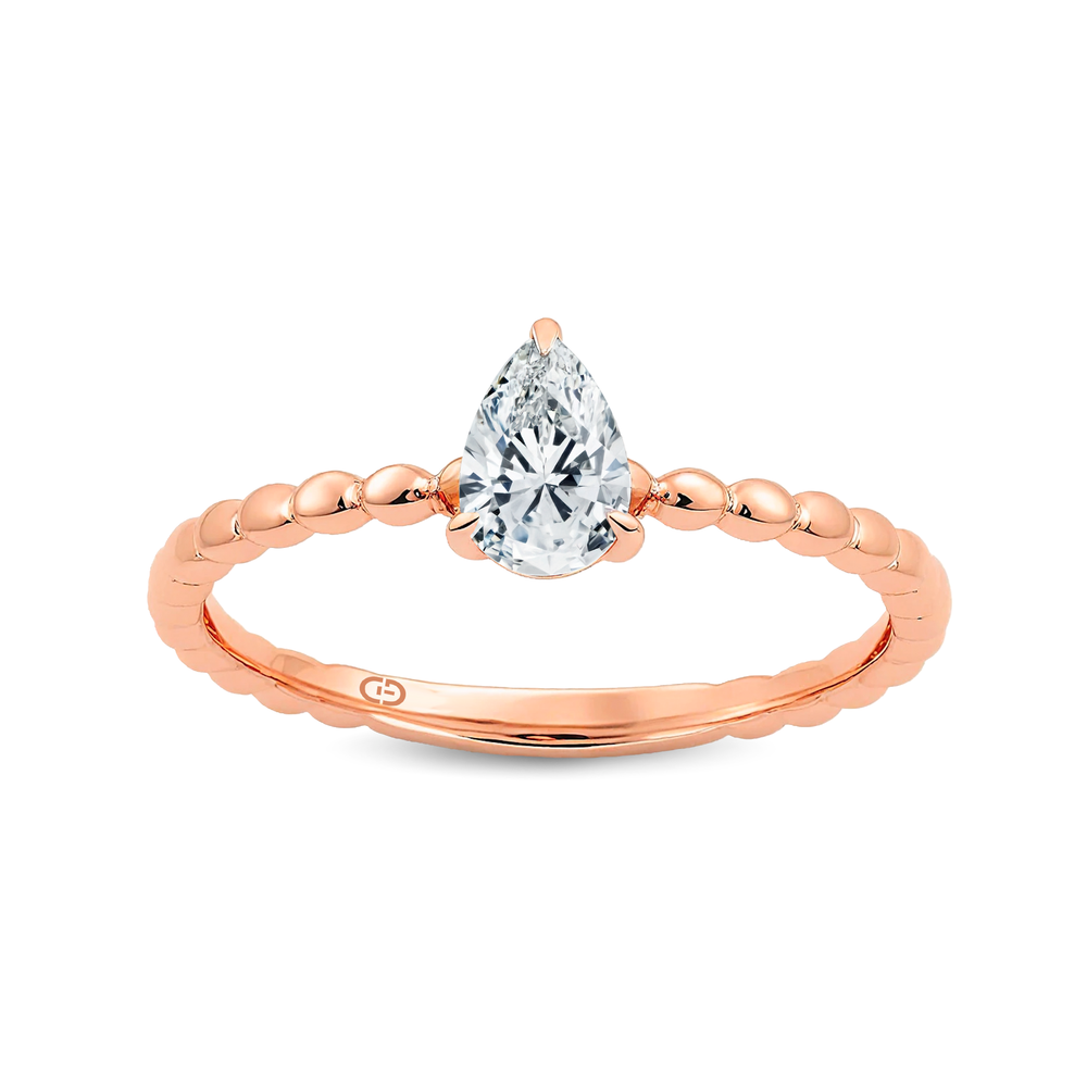 Exquisite Pear Lab-Grown Diamond Ring Showcasing a Refined Gold Beaded Band – 0.30 -0.40ct