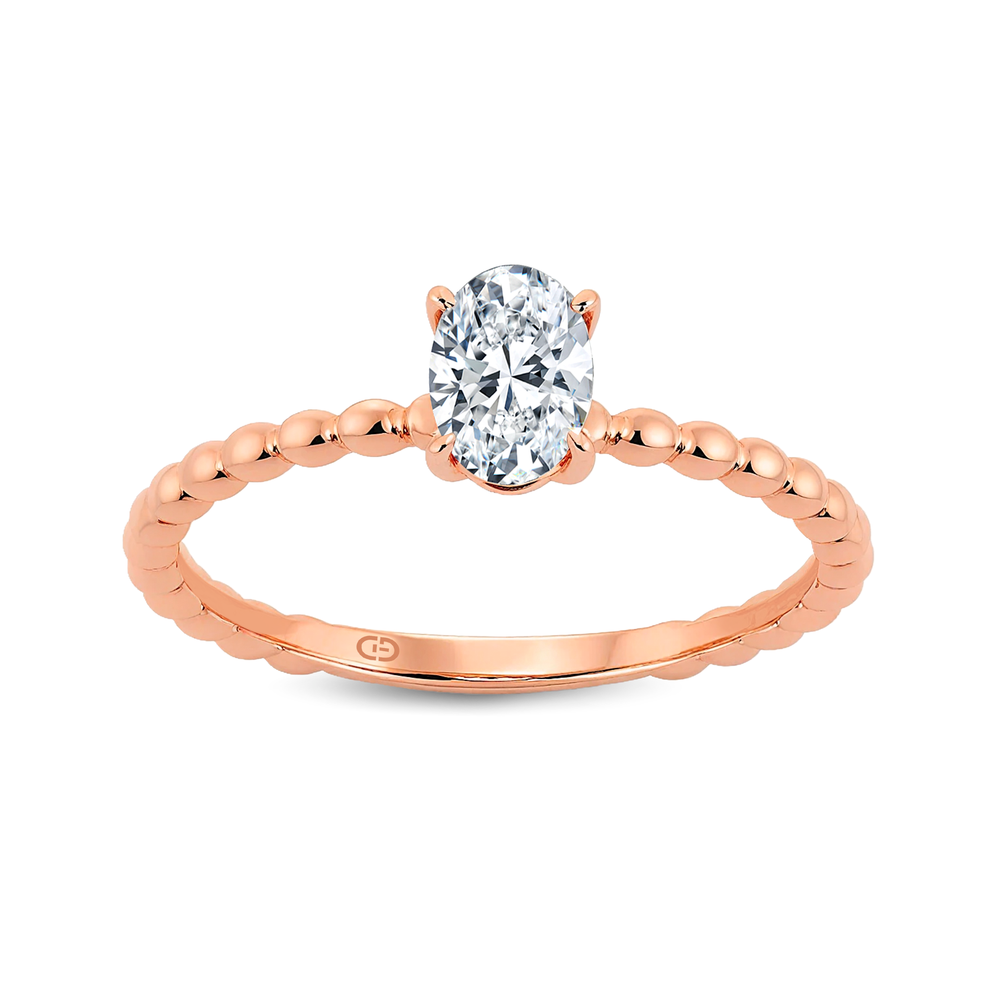 Elegant Oval Lab-Grown Diamond Ring Showcasing a Chic Gold Beaded Band – 0.50ct