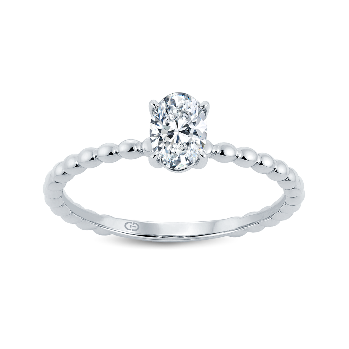 Elegant Oval Lab-Grown Diamond Ring Showcasing a Chic Gold Beaded Band – 0.50ct