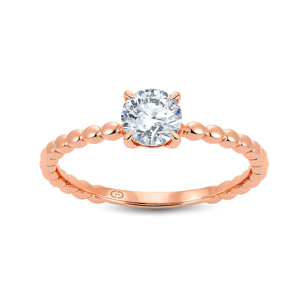 Refined Round Lab-Grown Diamond Ring Featuring an Artful Gold Beaded Band – 0.40ct