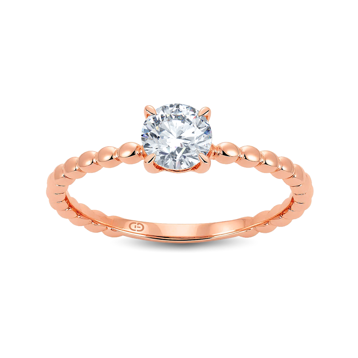 Refined Round Lab-Grown Diamond Ring Featuring an Artful Gold Beaded Band – 0.40ct