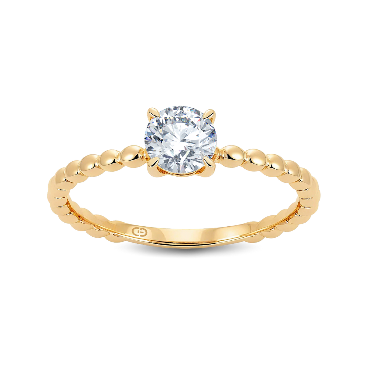 Refined Round Lab-Grown Diamond Ring Featuring an Artful Gold Beaded Band – 0.40ct