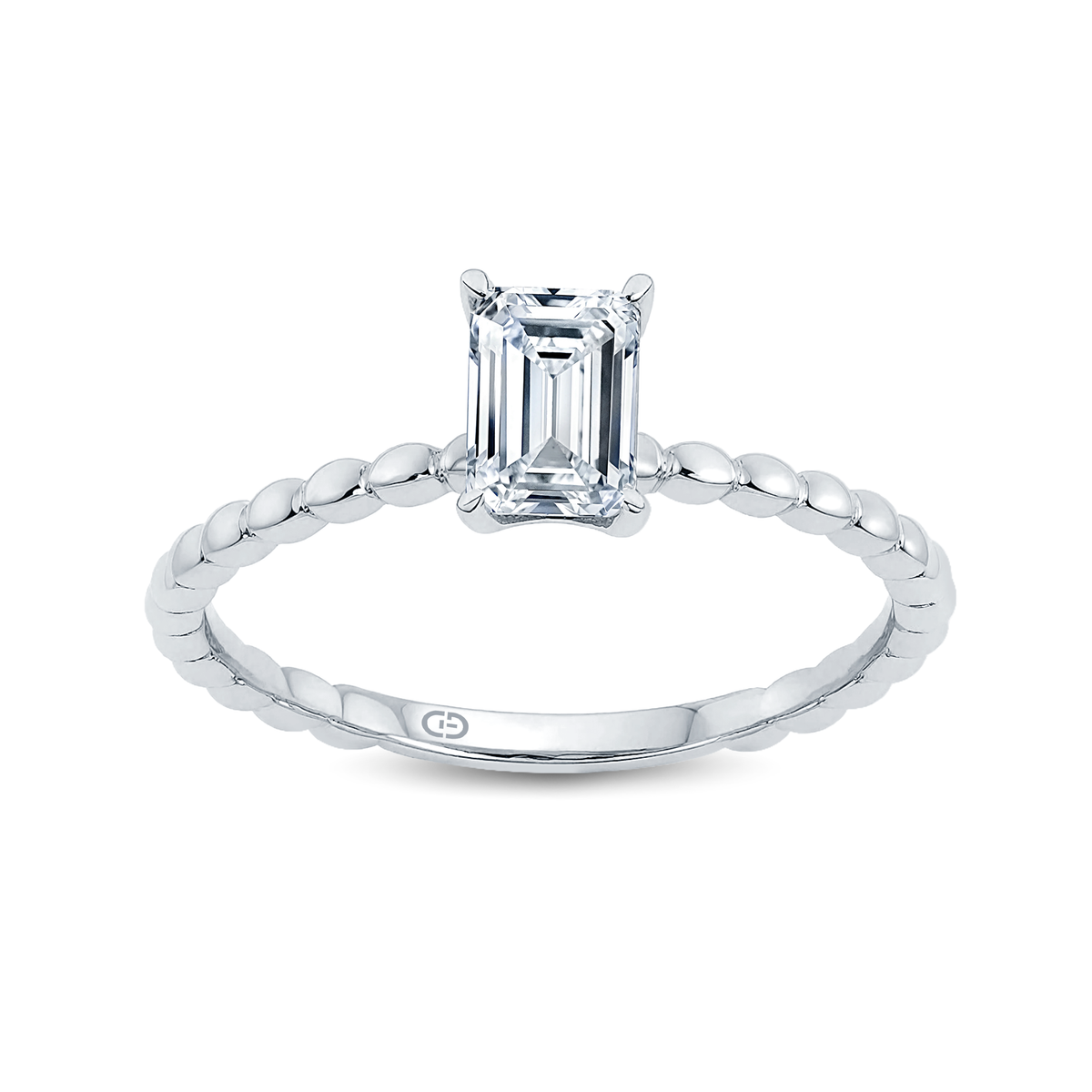 Graceful Emerald-Cut Lab-Grown Diamond Ring Accented with a Delicate Gold Beaded Band – 0.40ct