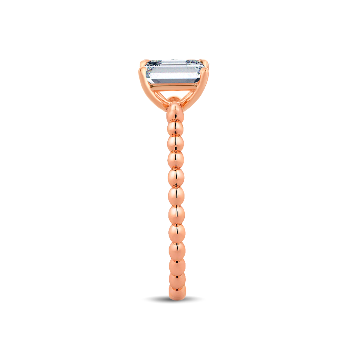 Graceful Emerald-Cut Lab-Grown Diamond Ring Accented with a Delicate Gold Beaded Band – 0.40ct