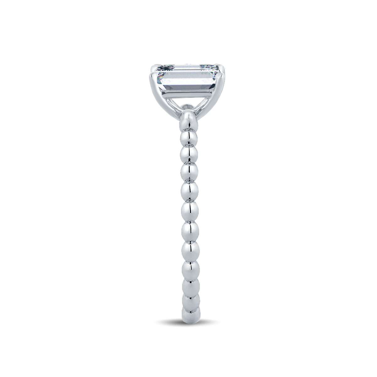 Graceful Emerald-Cut Lab-Grown Diamond Ring Accented with a Delicate Gold Beaded Band – 0.40ct
