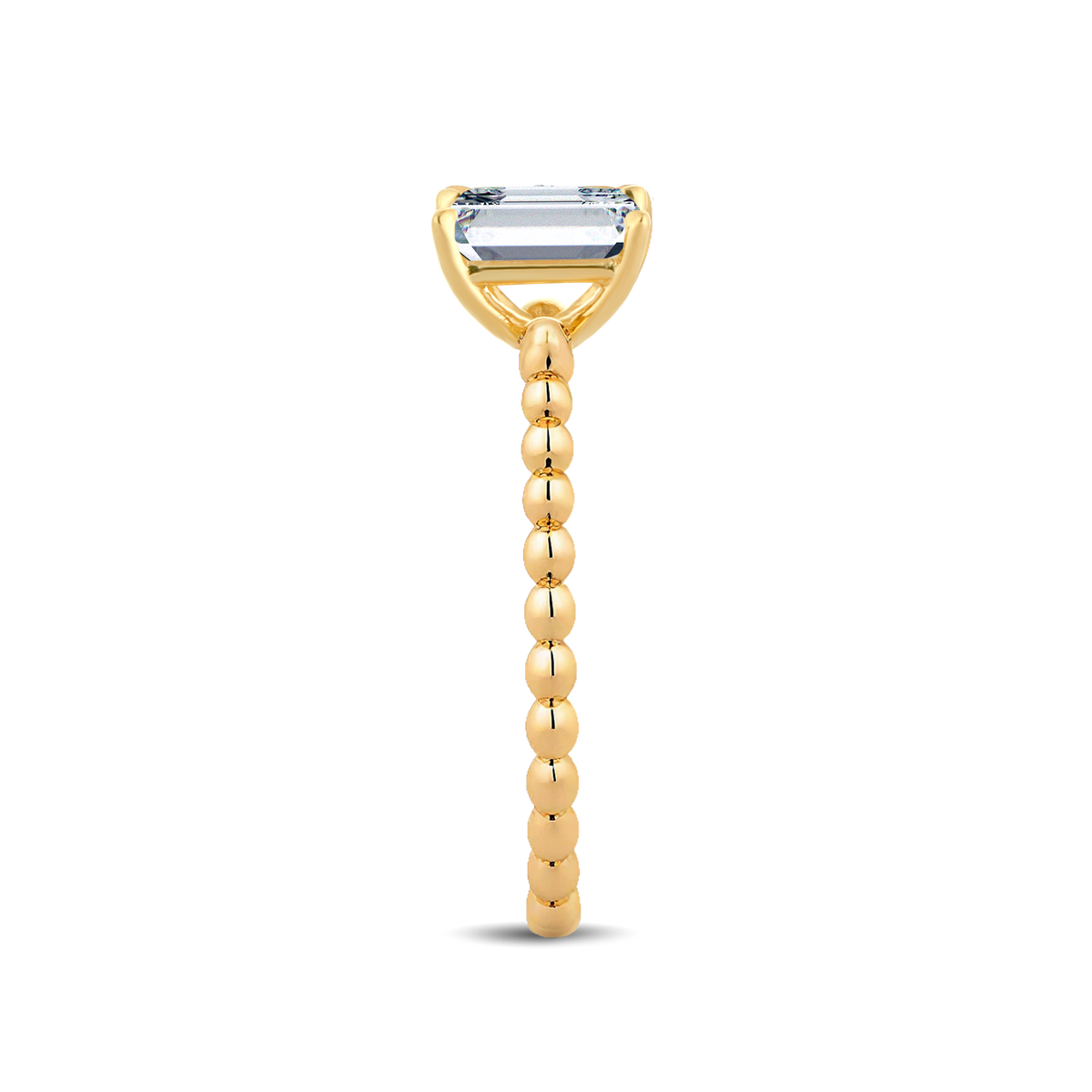 Graceful Emerald-Cut Lab-Grown Diamond Ring Accented with a Delicate Gold Beaded Band – 0.40ct