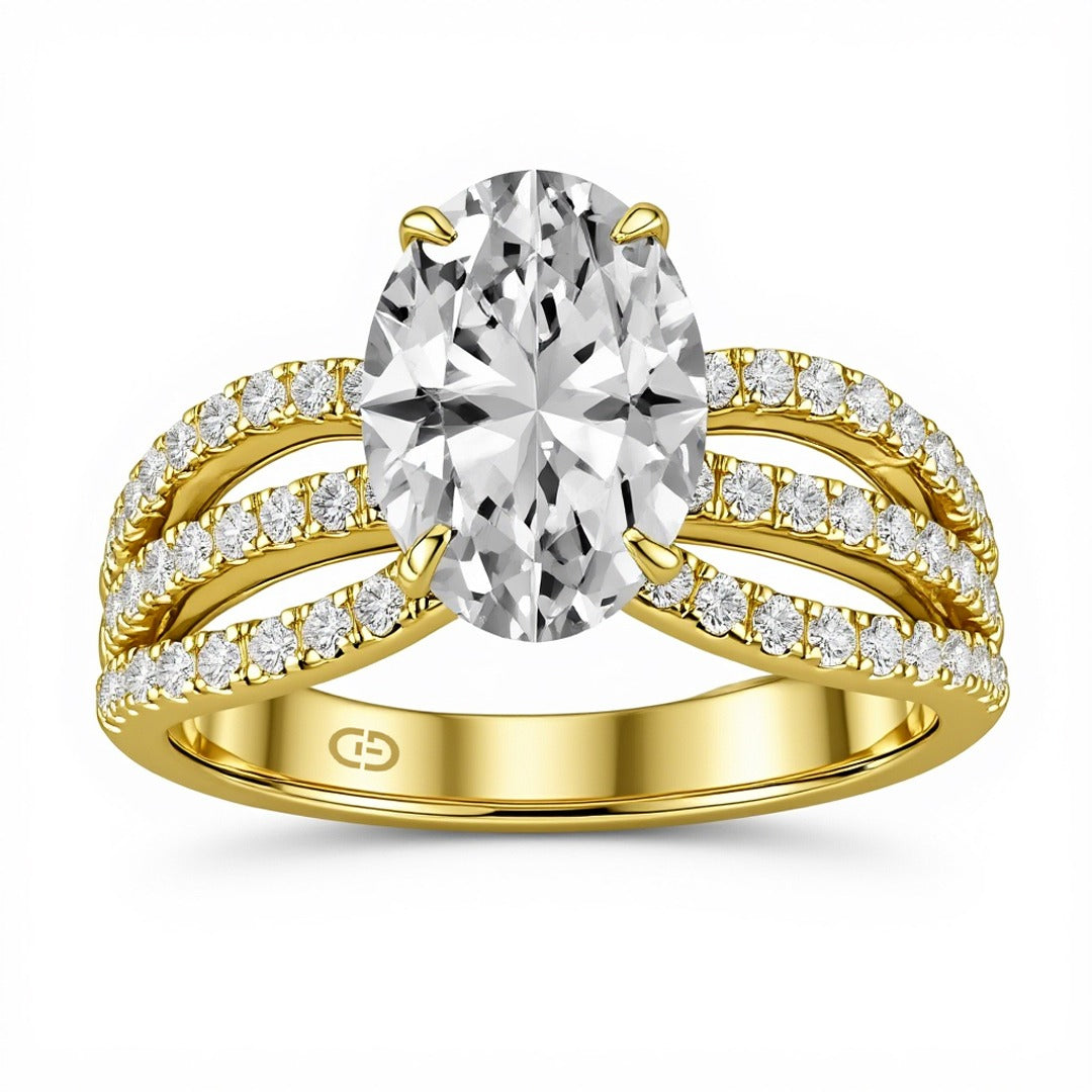 2.00 CT Oval Solitaire Ring in 925 Silver & 18KT Gold Vermeil with 0.58 CT Side Diamonds – GrownńDiva